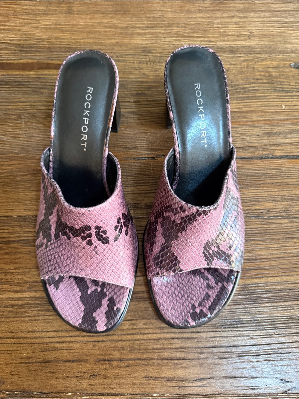 Rockport Pink/Purple Snake-Print Mule Sandals, Leather